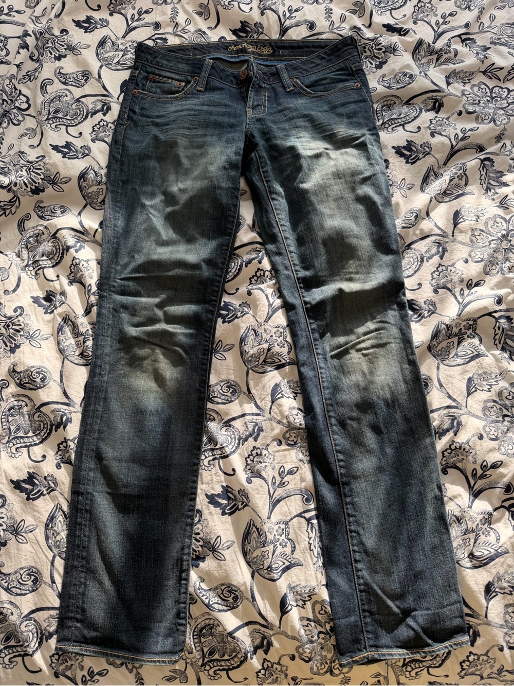 American Eagle Outfitters Faded Dark Blue Straight Leg Jeans